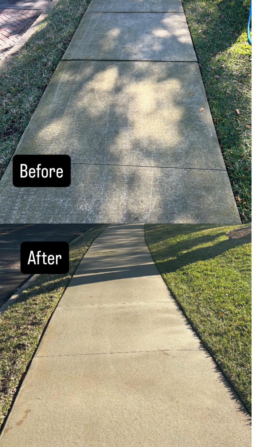 Before and after sidewalk cleaning